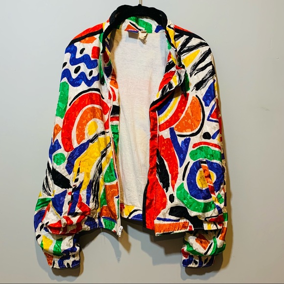 80’s Tail Vintage Tennis Zip Up Jacket with Vibrant Abstract Print - Picture 10 of 11